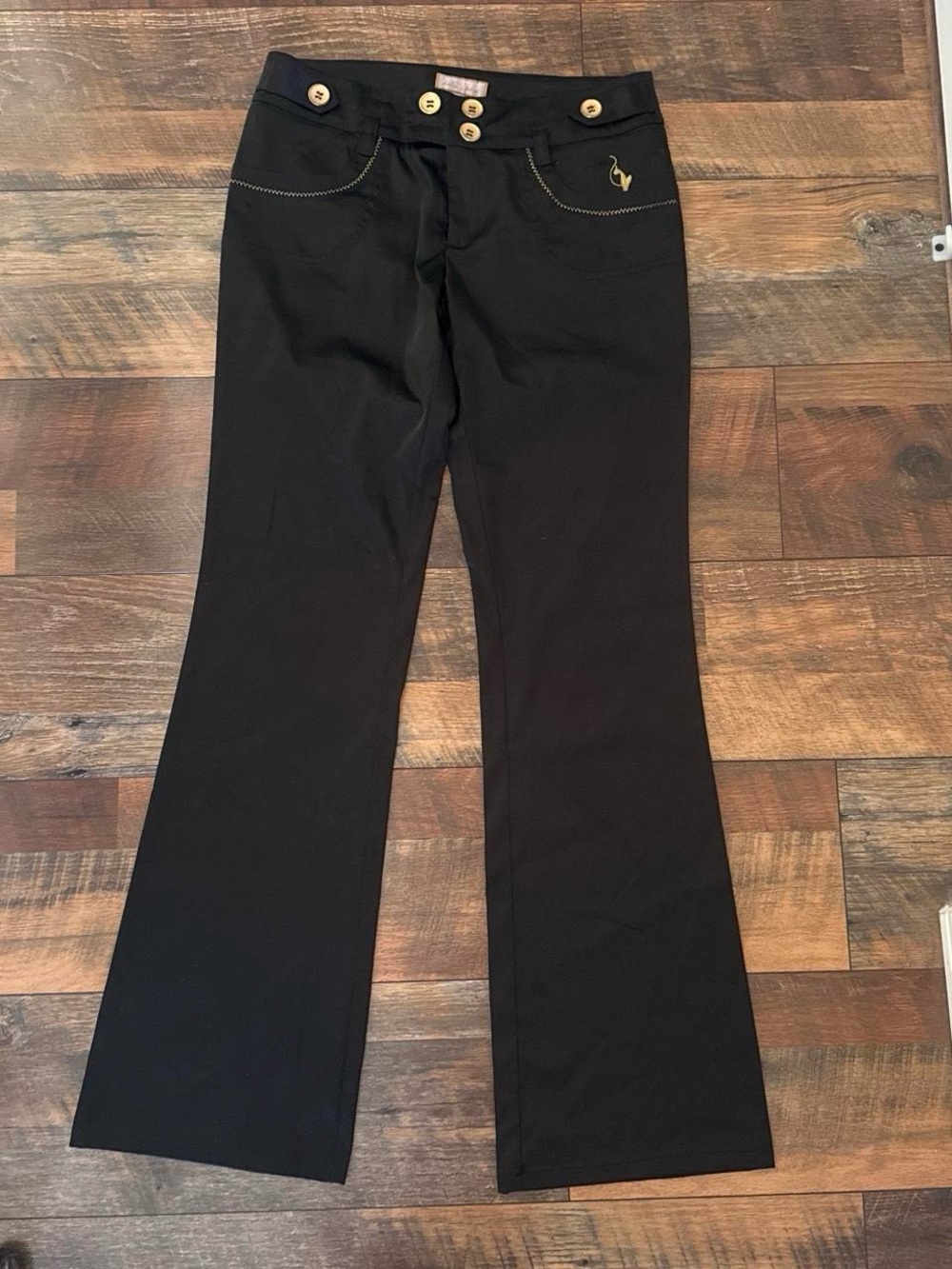 Baby Phat Black Boot-Cut Pants with Gold Accents